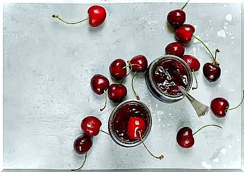 Jars of cherry jam